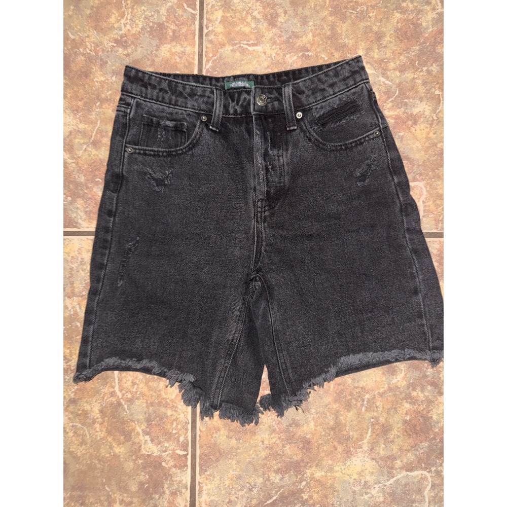 Wild Fable Black Distressed High Rise Bermuda Denim Shorts Size 00 Raw Hem